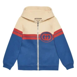 Beige/Blauer Hoodie mit rotem Aufdruck>Gucci Discount