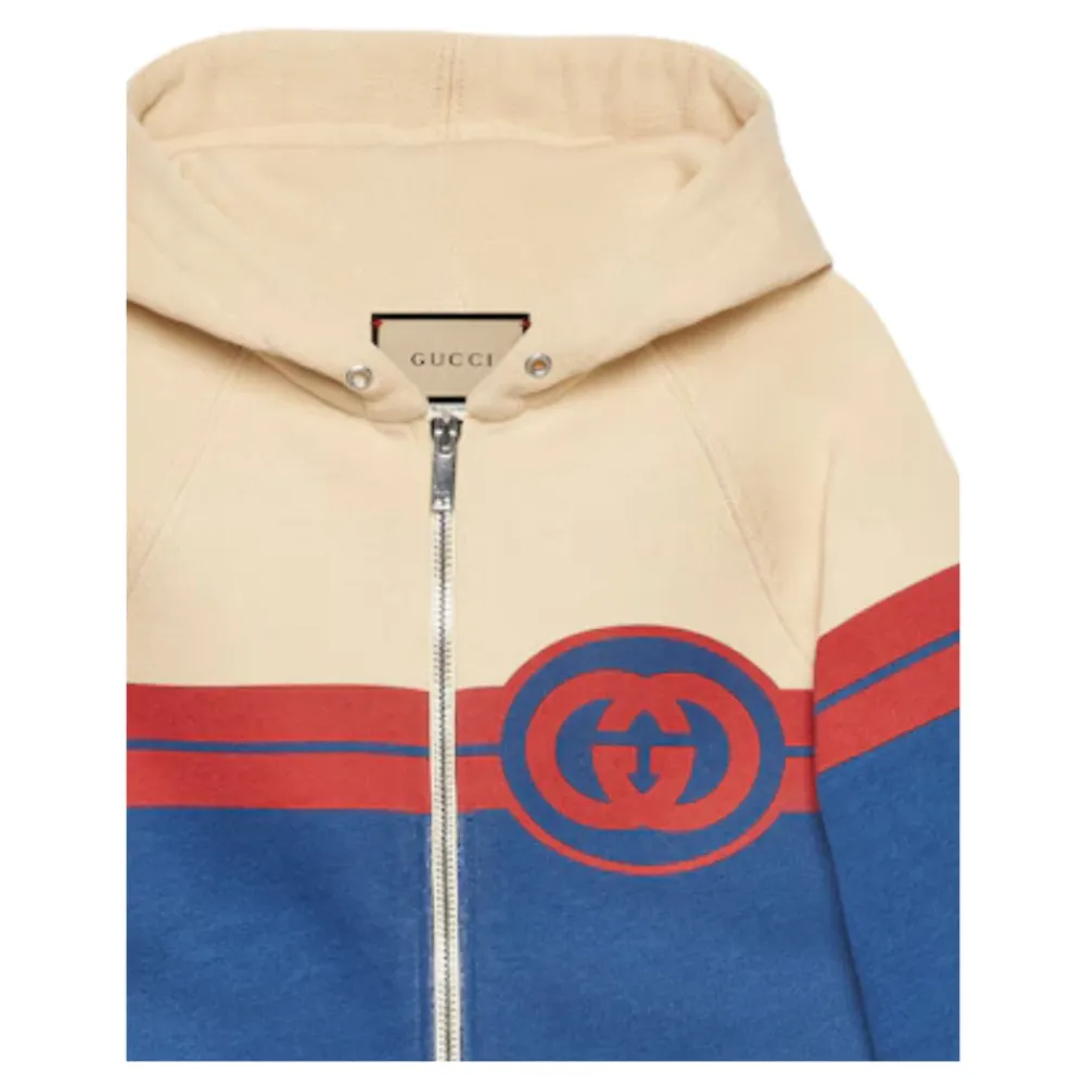 Beige/Blauer Hoodie mit rotem Aufdruck>Gucci Discount