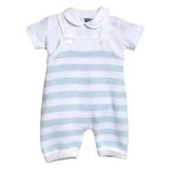 Blau Gestreiftes Baumwoll-Salopette-Kleid>Little Bear