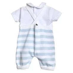 Blau Gestreiftes Baumwoll-Salopette-Kleid>Little Bear