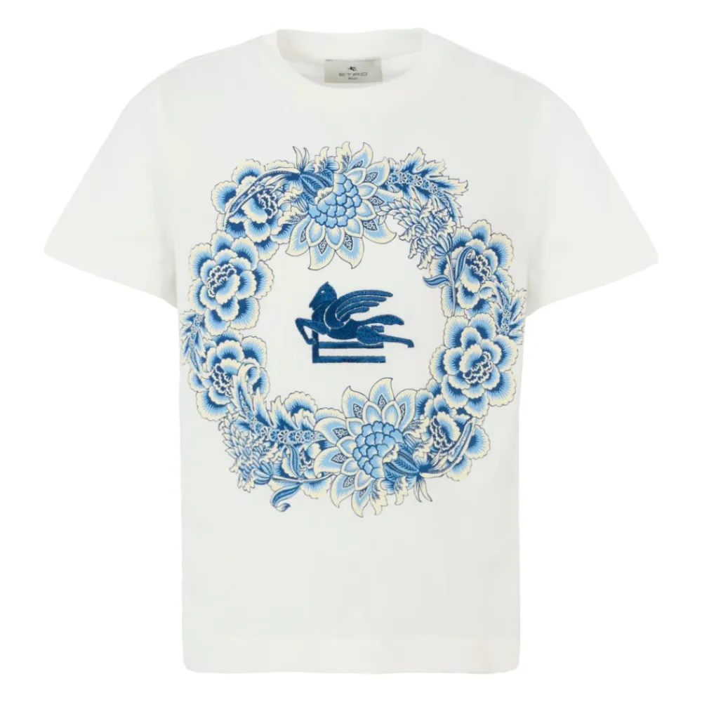 Blumiger Pegasus Elfenbein Baumwoll-T-Shirt>Etro Discount