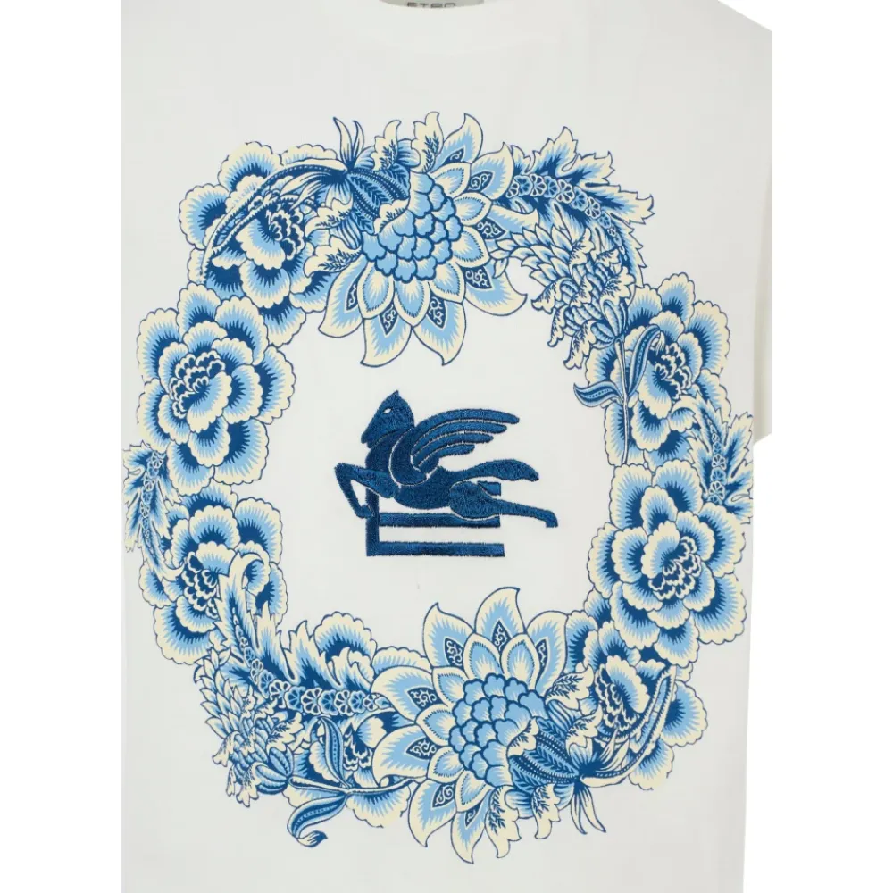 Blumiger Pegasus Elfenbein Baumwoll-T-Shirt>Etro Discount