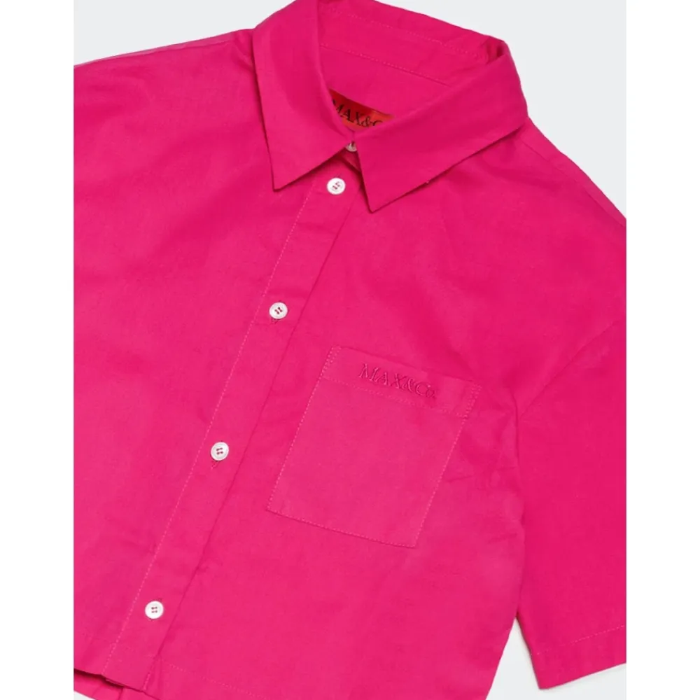 Camicia in cotone con logo ricamato sul petto>Max & Co