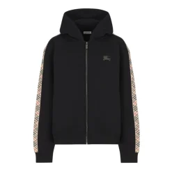 Check Trim Cotton Zip Hoodie>Burberry New