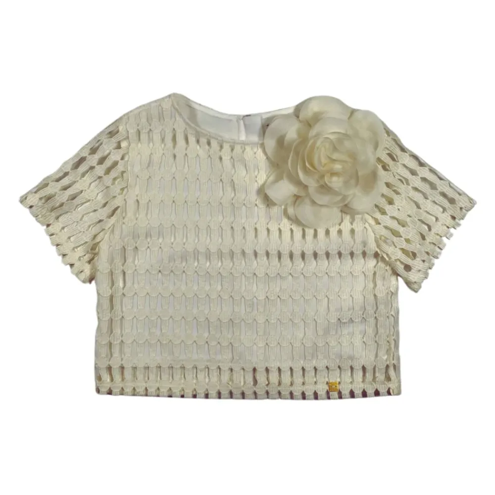 Cremefarbene schimmernde Tunika mit Blumenapplikation>Manila Grace Clearance