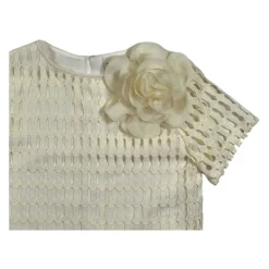 Cremefarbene schimmernde Tunika mit Blumenapplikation><noscript><img width=