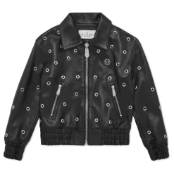 Cropped Leather Bomber LS Eyelet>Philipp Plein
