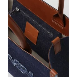 Denim-Tragetasche mit gesticktem Logo><noscript><img width=