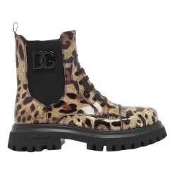 Gedruckte, glänzende Stiefeletten aus Kalbsleder>Dolce & Gabbana Best