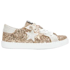 Glitzer Gold Leder Sneakers Weiß>2STAR New