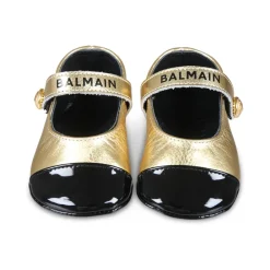Goldene Leder-Ballettflats mit Riemen>Balmain