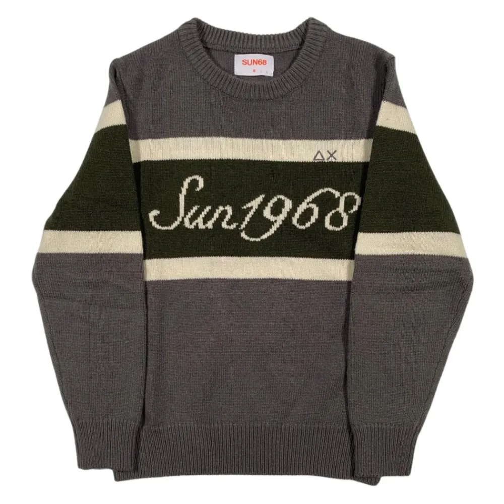 Grauer Rundhalspullover mit Logo-Stickerei>Sun68 Discount