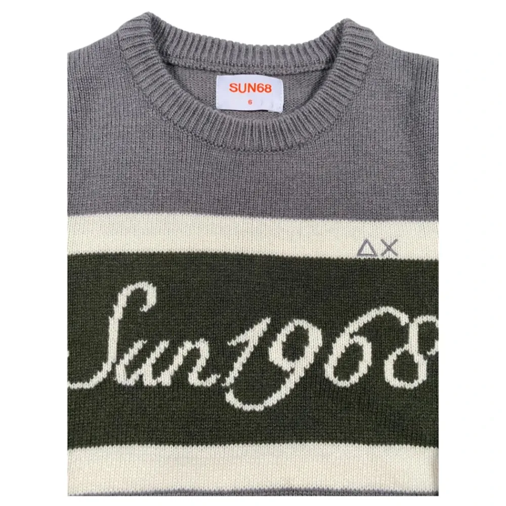 Grauer Rundhalspullover mit Logo-Stickerei>Sun68 Discount