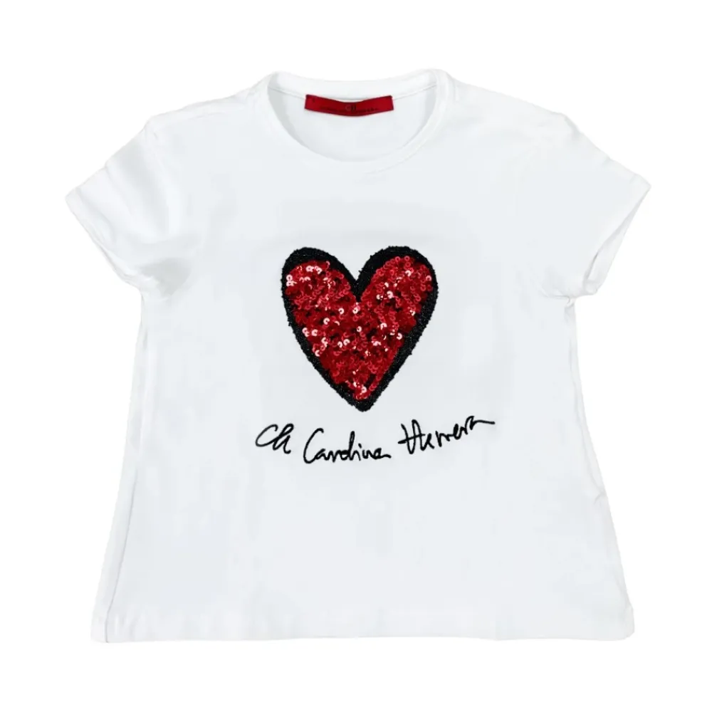 Herz Pailletten es Baumwoll-T-Shirt>Carolina Herrera New