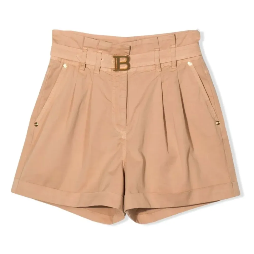 High-Waisted Gürtel Falten Shorts>Balmain New