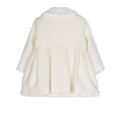 Ivory White Bouclé Mantel mit Samtkragen>Monnalisa Best