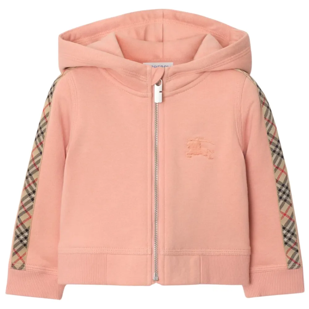 Karierte Tape Reißverschluss Hoodie in Pink>Burberry
