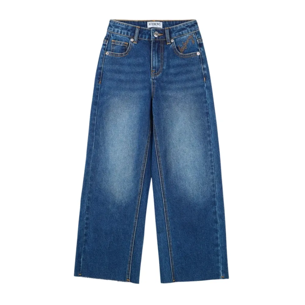 KINDER - Indigo 5-Pocket Wide-Leg-Jeans mit ausgeblichenen Beinen>Iceberg Sale