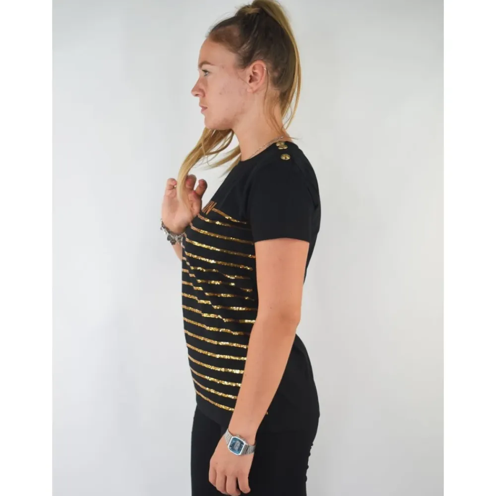 Kurzarm Bio-Baumwoll-T-Shirt mit goldenen Applikationen>Balmain Outlet