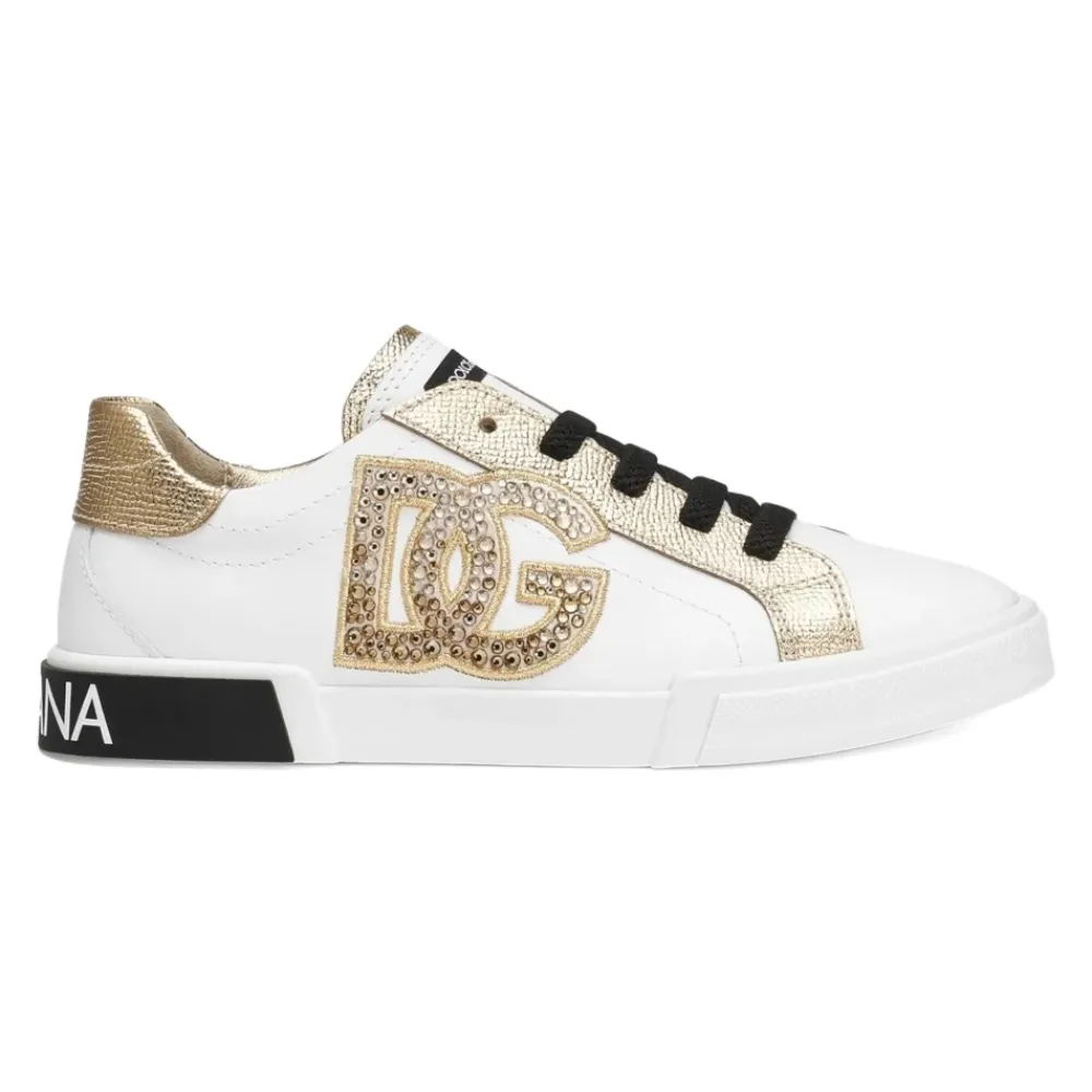 Niedriger Weiß/Gold Sneaker>Dolce & Gabbana