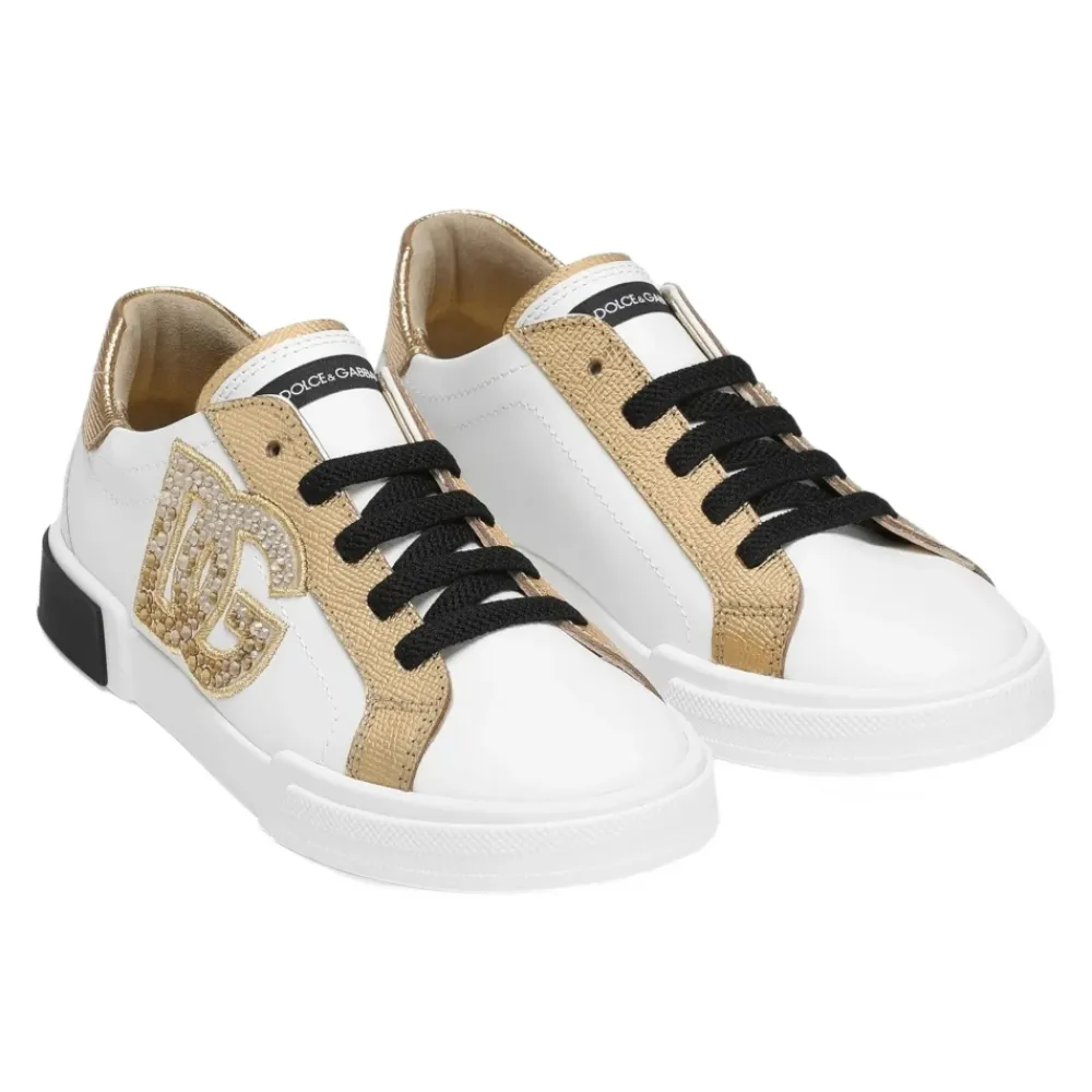 Niedriger Weiß/Gold Sneaker>Dolce & Gabbana