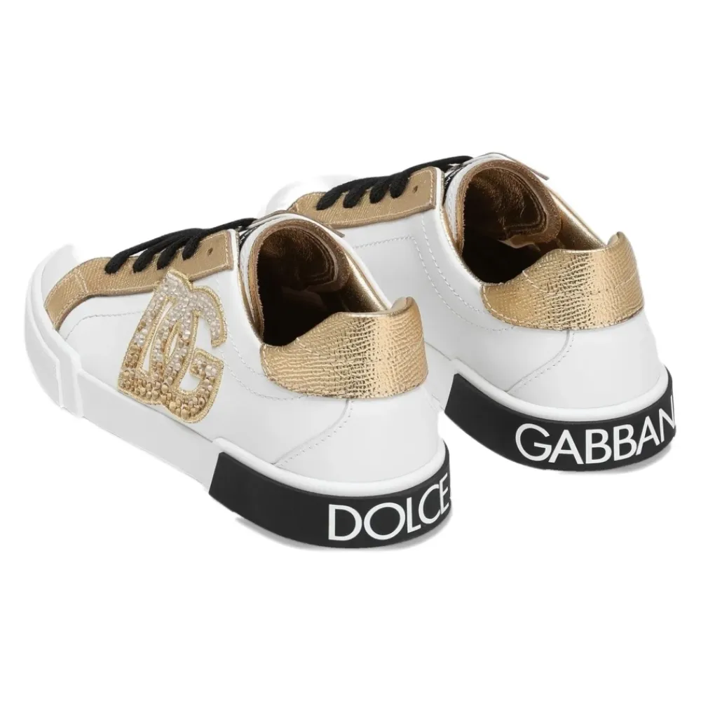 Niedriger Weiß/Gold Sneaker>Dolce & Gabbana
