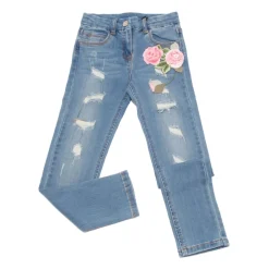 199424RB 9012 Embroidered Denim Trousers>Monnalisa Online