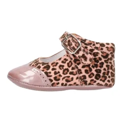 Rosa Wildleder Babyschuhe mit Pantherdruck>Beberlis Online