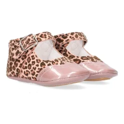 Rosa Wildleder Babyschuhe mit Pantherdruck>Beberlis Online