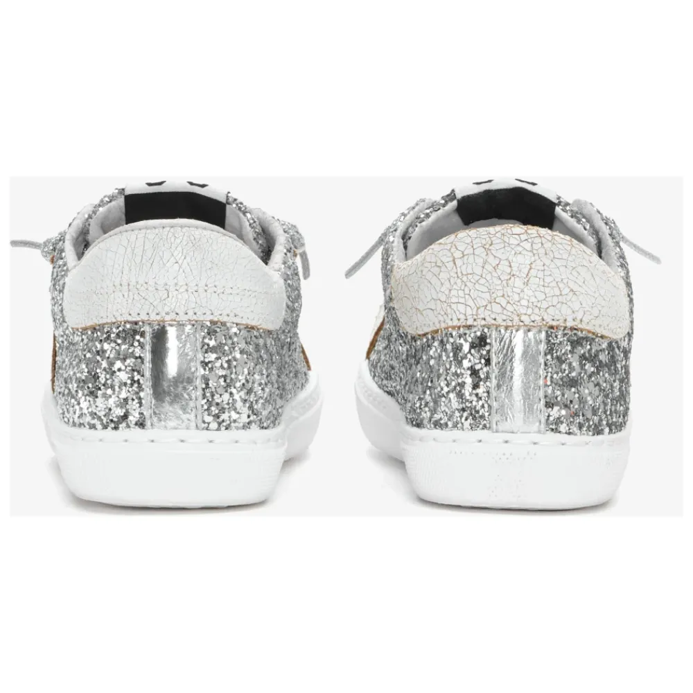 Silberne Glitzer-Sneakers mit Weißen Lederelementen>2STAR Discount