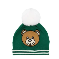 Strickmütze mit Bommel und Teddy-Logo>Moschino New