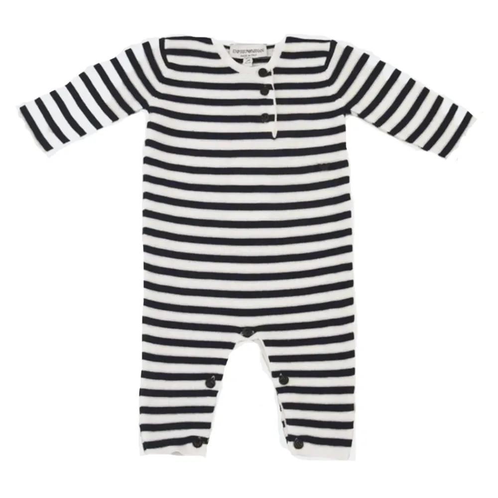 Tutina girocollo a serafino manica lunga fantasia a righe con patch mini logo e bottoni>Armani Online