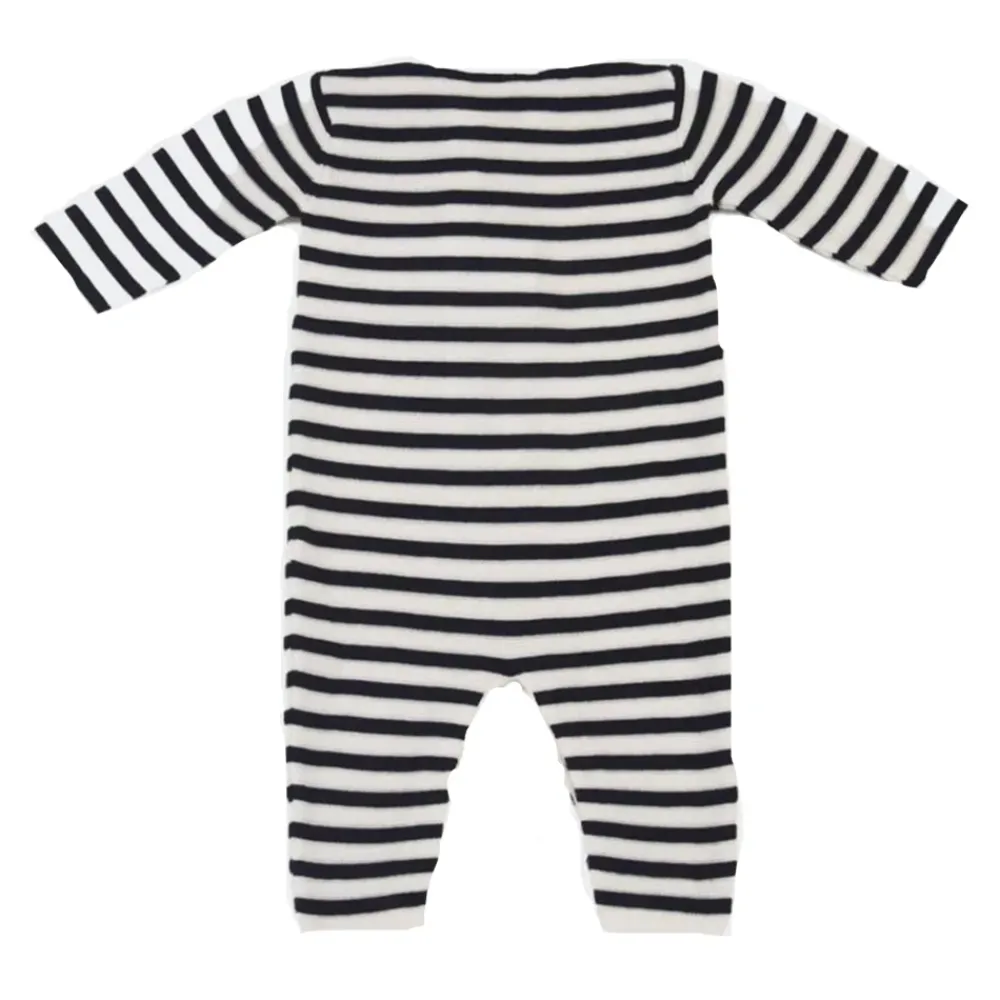 Tutina girocollo a serafino manica lunga fantasia a righe con patch mini logo e bottoni>Armani Online