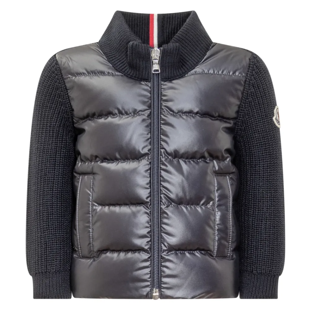 Wattierte Strickjacke mit Woll-Reißverschluss>Moncler Outlet
