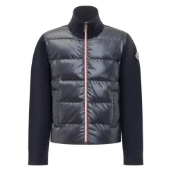 Wattierte Strickjacke mit Wollanteil und Reißverschluss>Moncler