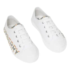 e flache Schuhe mit ikonischem Streifenmuster und Logo-Print><noscript><img width=