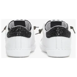 Weiße Ledersneakers mit Schwarzen und Goldenen Glitzerdetails><noscript><img width=