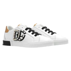 e Leder-Sneakers mit Strass für Kinder>Dolce & Gabbana
