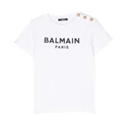 e Schwarze Baumwoll-T-Shirt mit Besticktem Logo>Balmain New