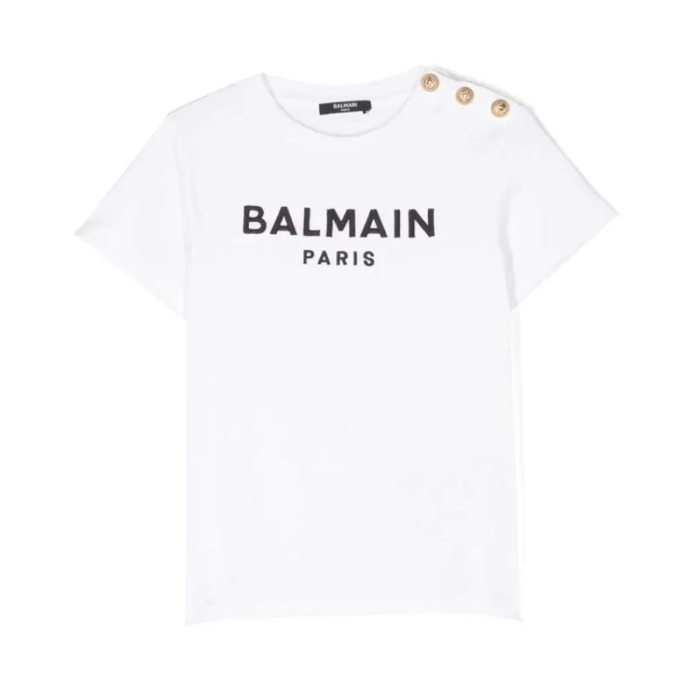 e Schwarze Baumwoll-T-Shirt mit Besticktem Logo>Balmain New