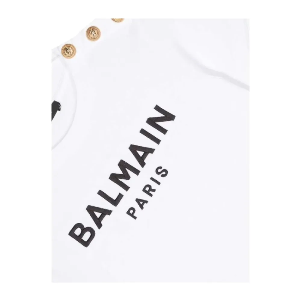 e Schwarze Baumwoll-T-Shirt mit Besticktem Logo>Balmain New